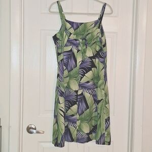 Tommy Bahama silk dress green/purple tropical design size 12.
